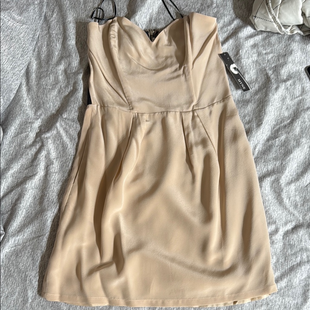 Myne Tan Strapless Dress Sweetheart Neckline